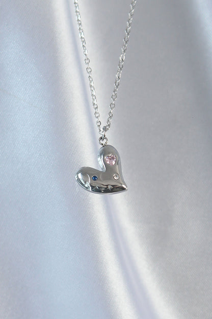 316L Steel Chain Silver Color Colorful Zircon Stone Heart Necklace