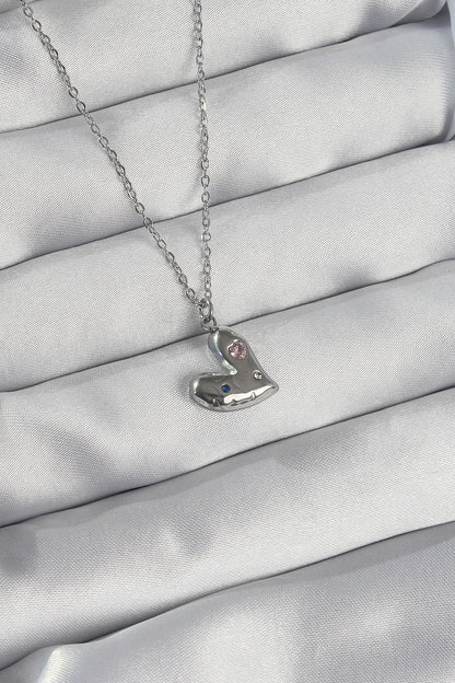 316L Steel Chain Silver Color Colorful Zircon Stone Heart Necklace