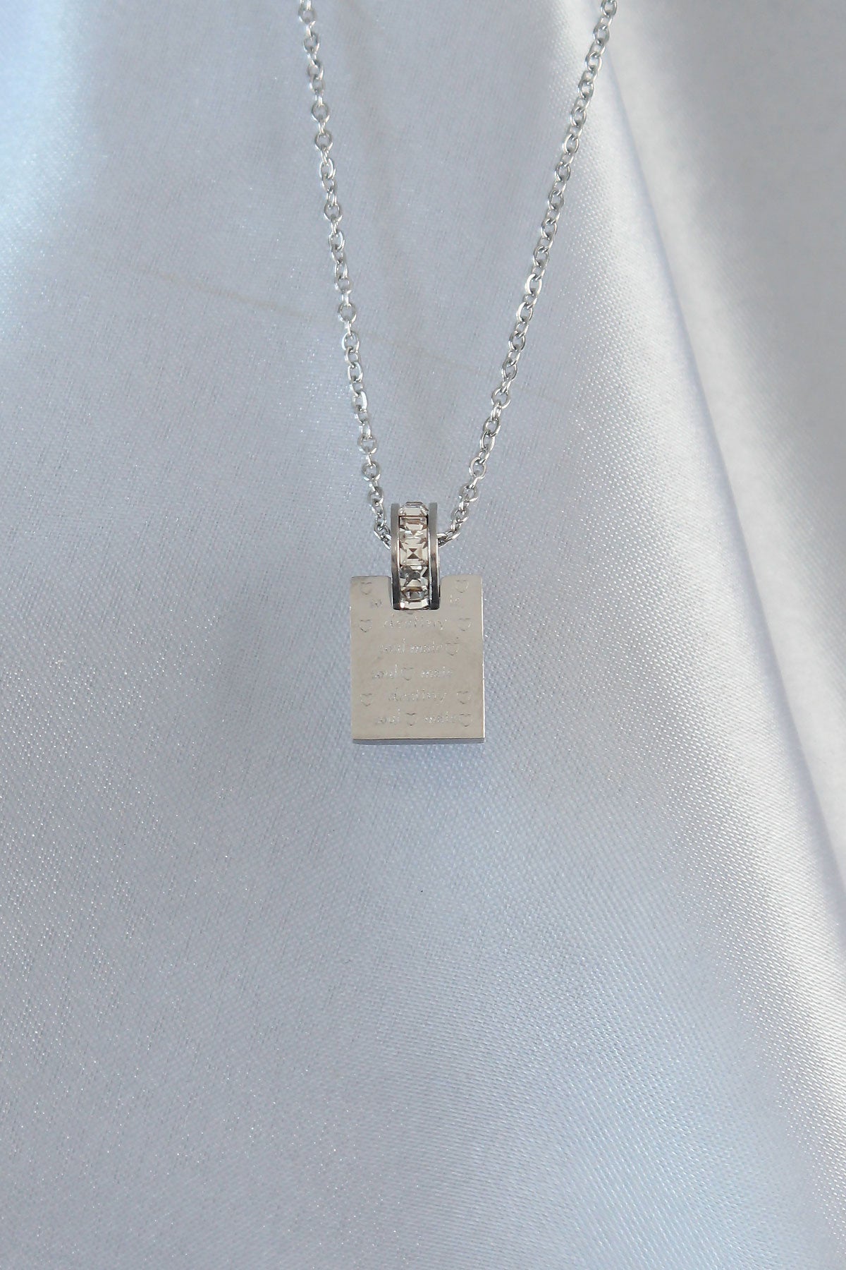 316L Steel Chain Silver Color Zircon Stone Love Letter Necklace