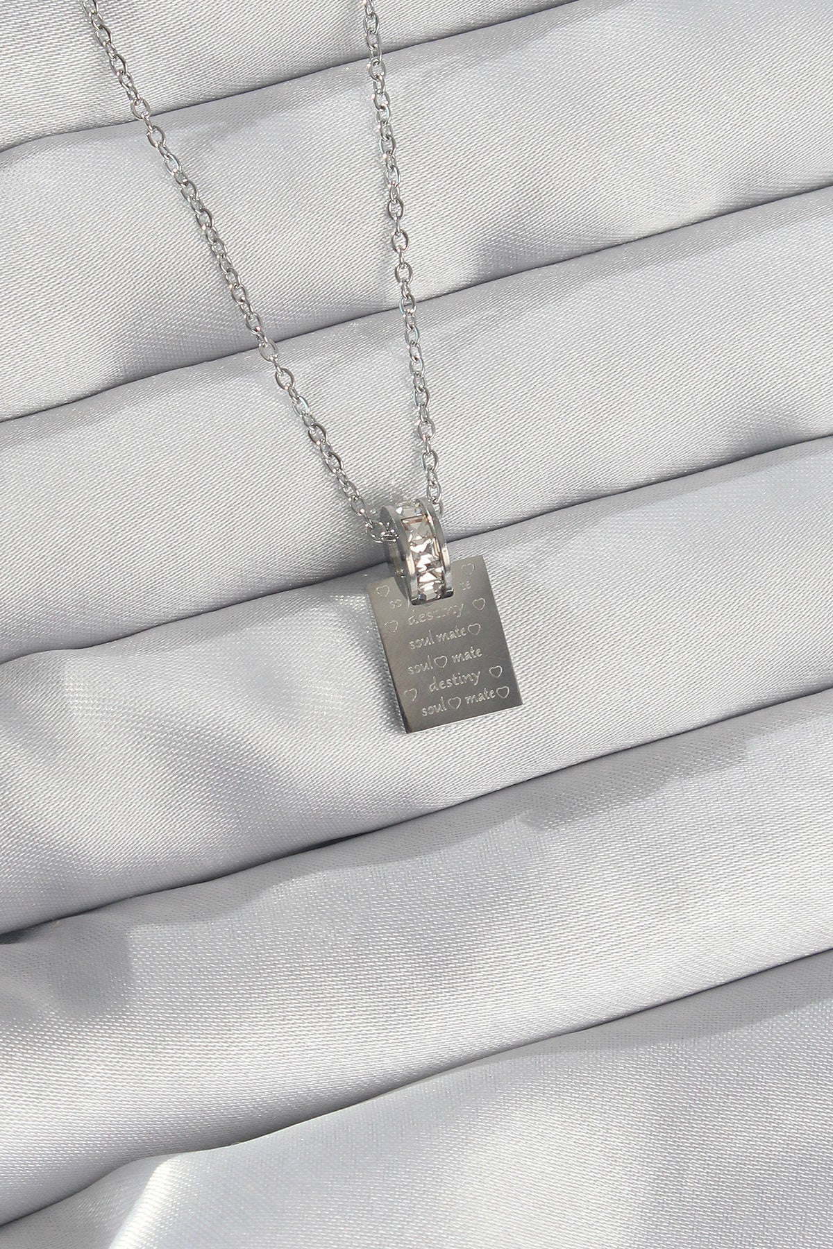 316L Steel Chain Silver Color Zircon Stone Love Letter Necklace