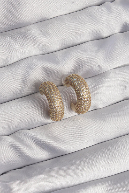 Brass Gold Color Zircon Stone Half Hoop Earrings