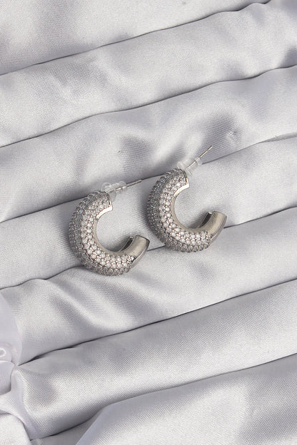 Brass Silver Color Zircon Stone Half Hoop Earrings