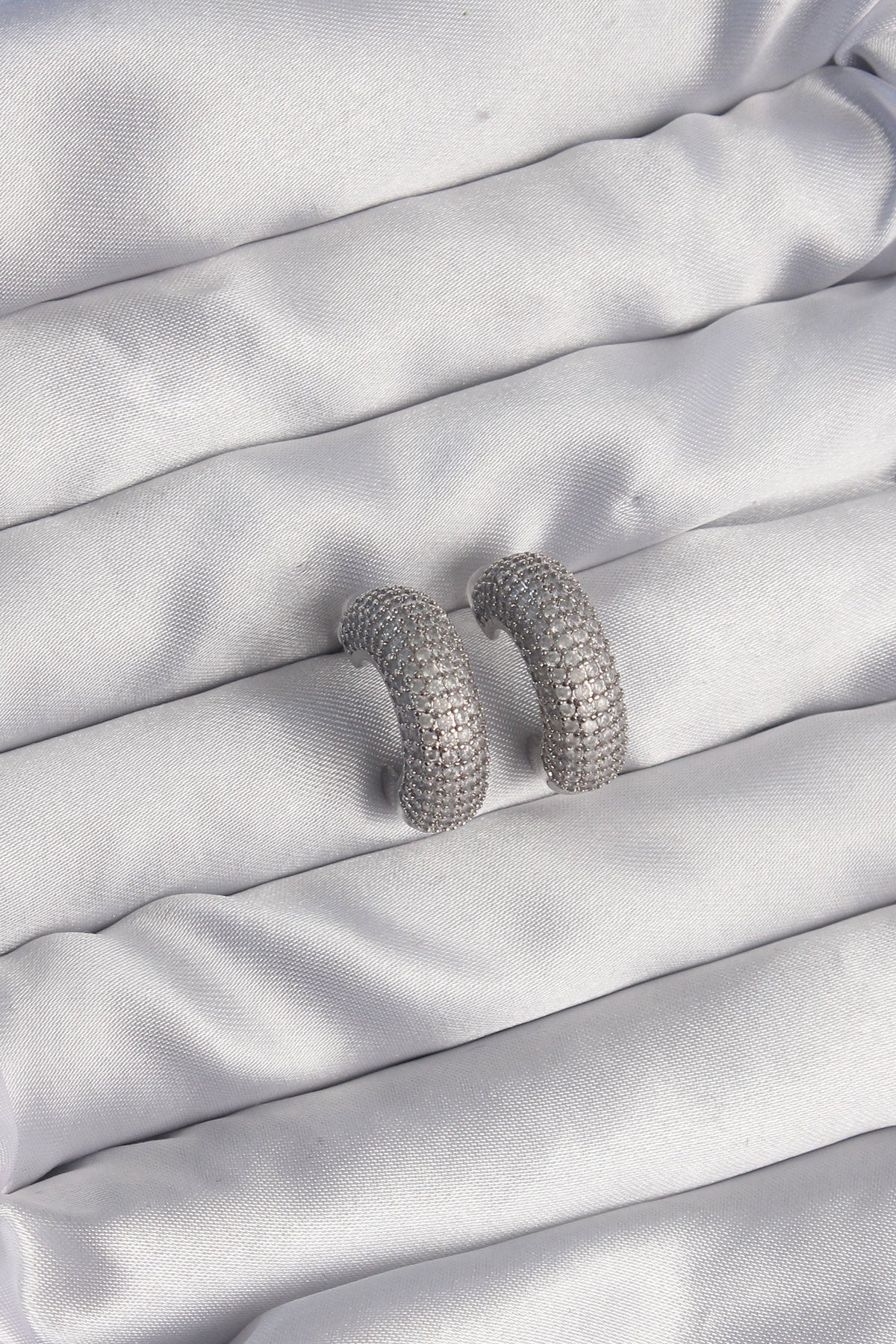 Brass Silver Color Zircon Stone Half Hoop Earrings