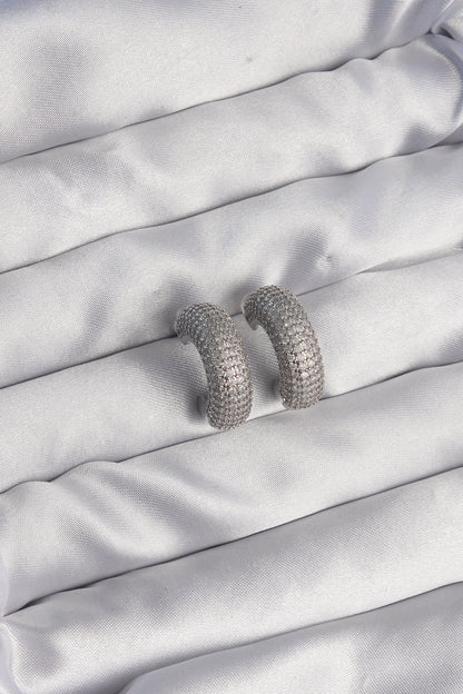 Brass Silver Color Zircon Stone Half Hoop Earrings