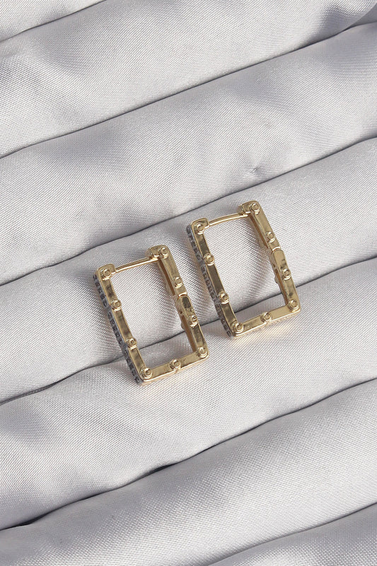 Brass Gold Color Zircon Stone Rectangular Model Seranay Earrings