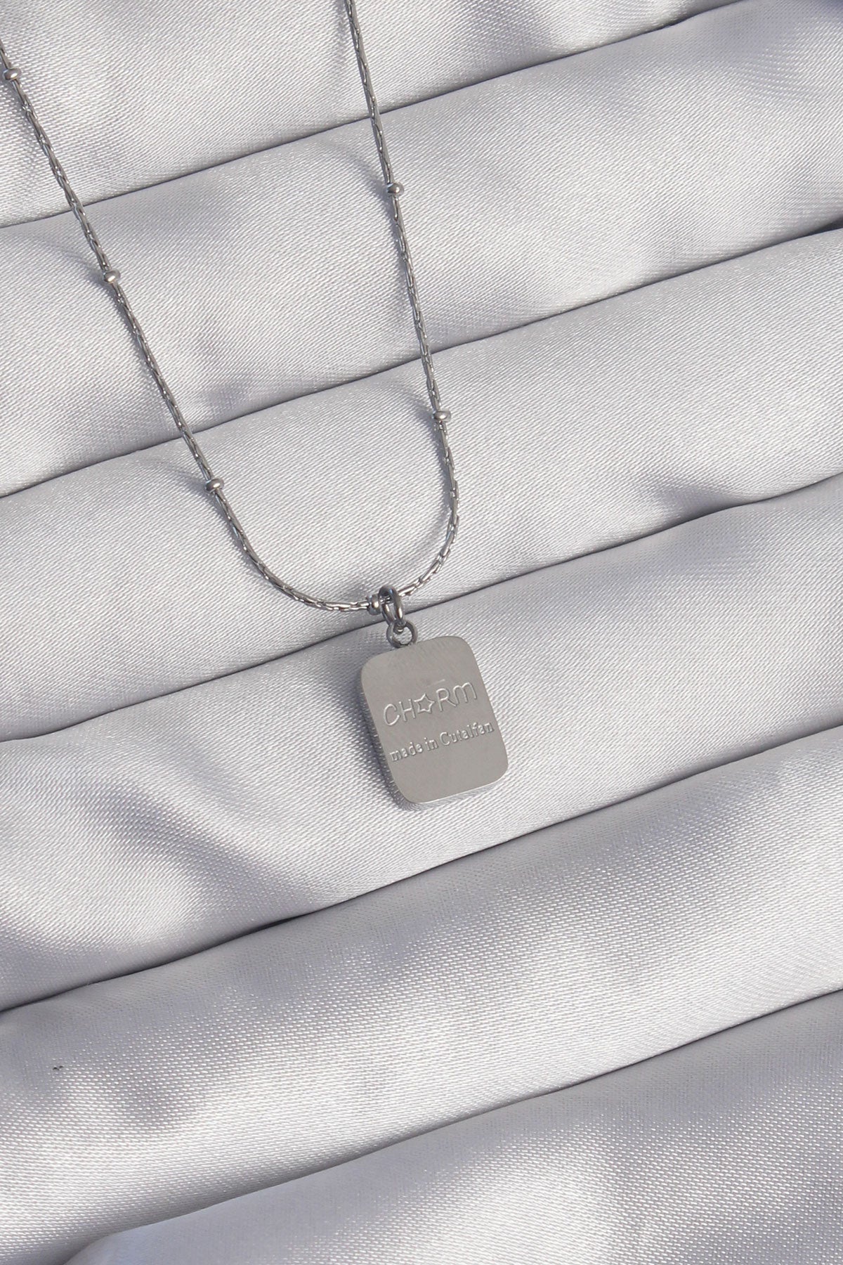 316L Steel Silver Color Square Charm Model Necklace
