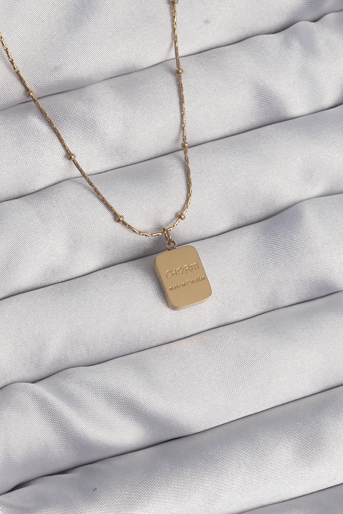 316L Steel Gold Color Square Charm Model Necklace