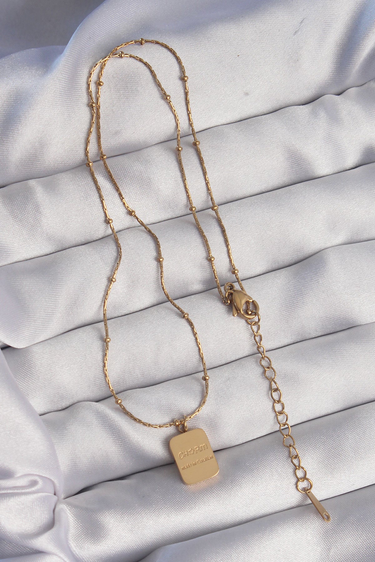 316L Steel Gold Color Square Charm Model Necklace