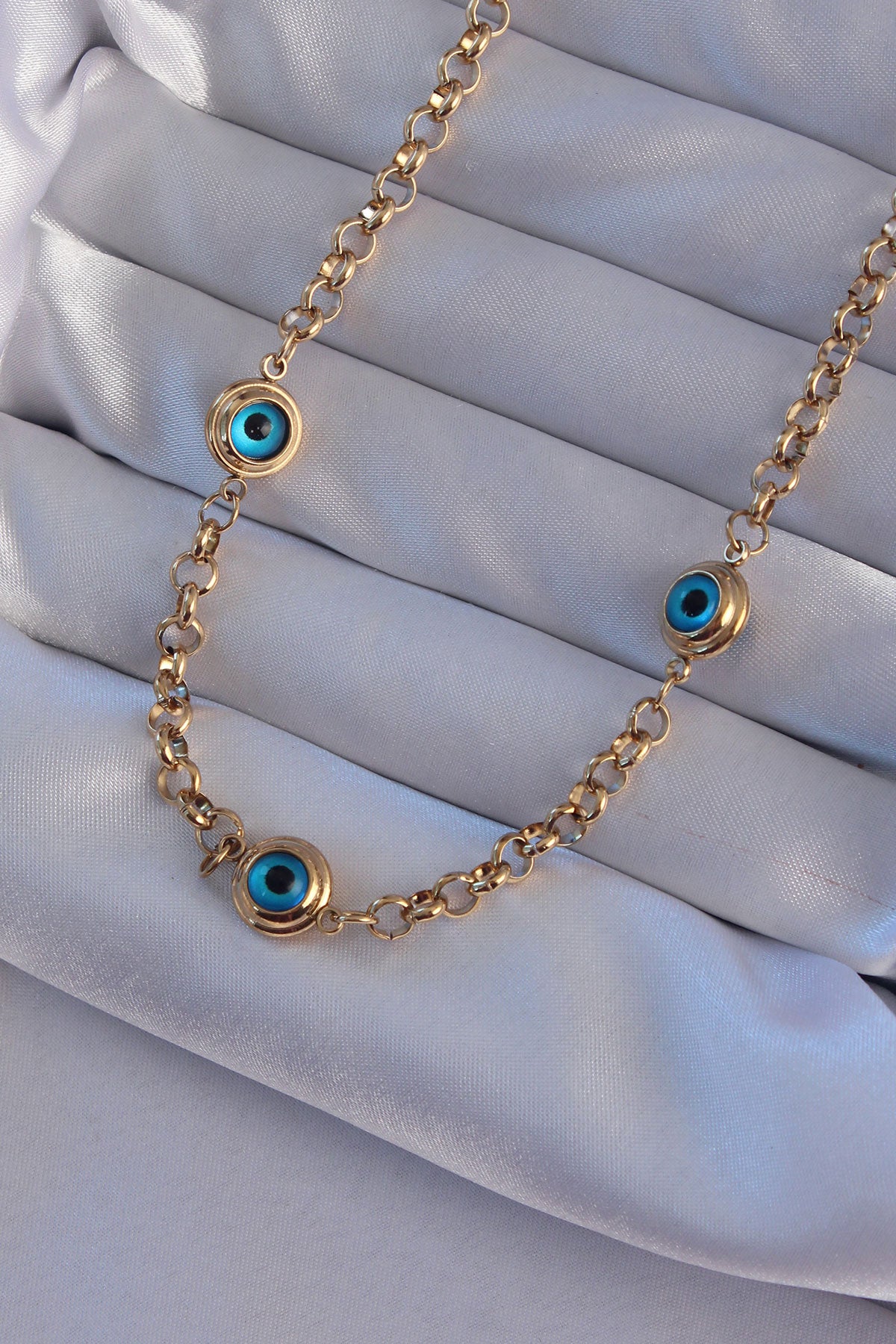 316L Steel Gold Color Evil Eye Bead Model Necklace