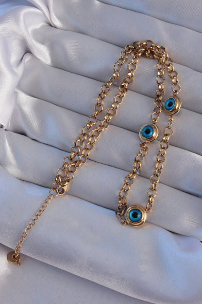 316L Steel Gold Color Evil Eye Bead Model Necklace