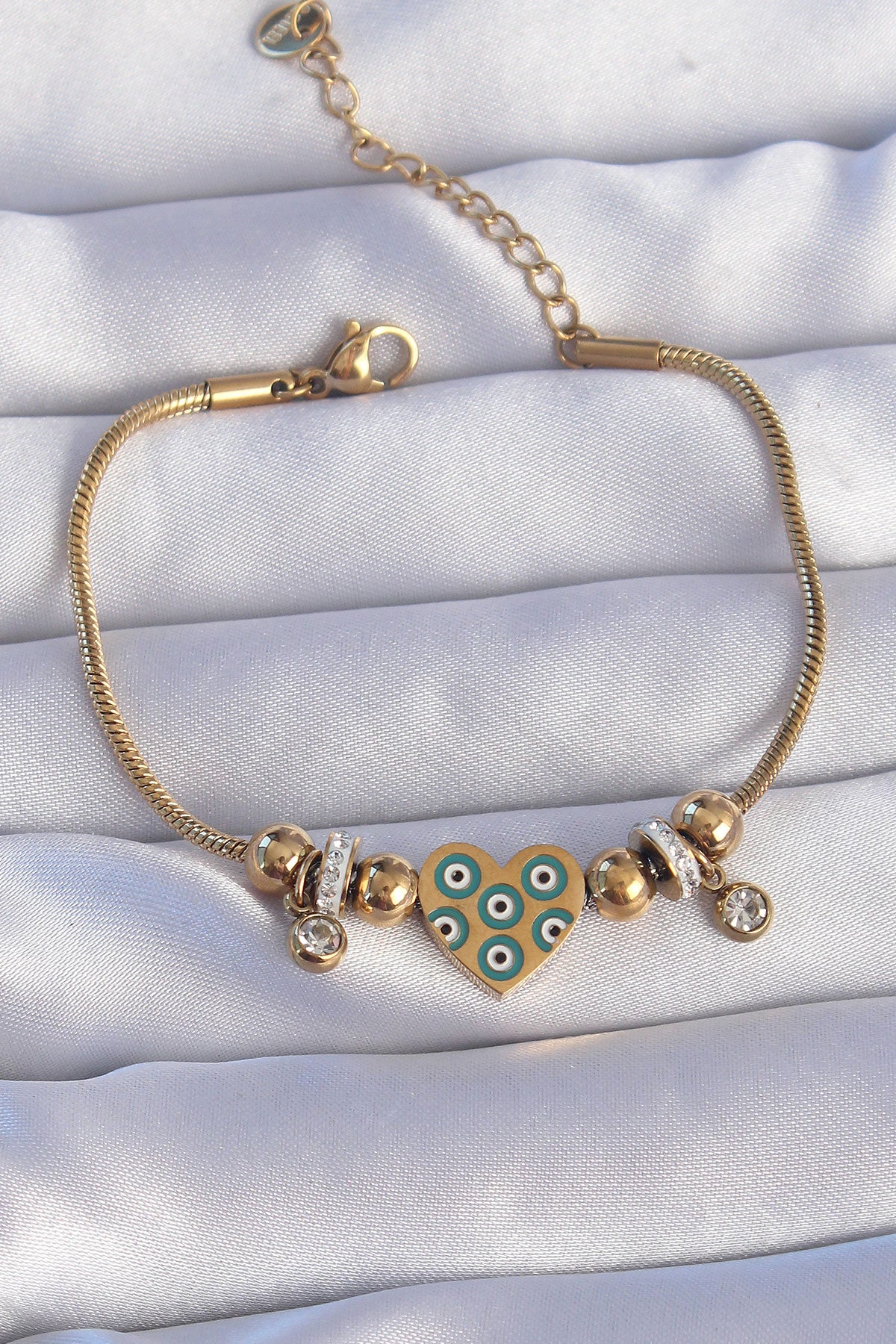 316L Steel Gold Color Zircon Stone Evil Eye Heart Design Bracelet