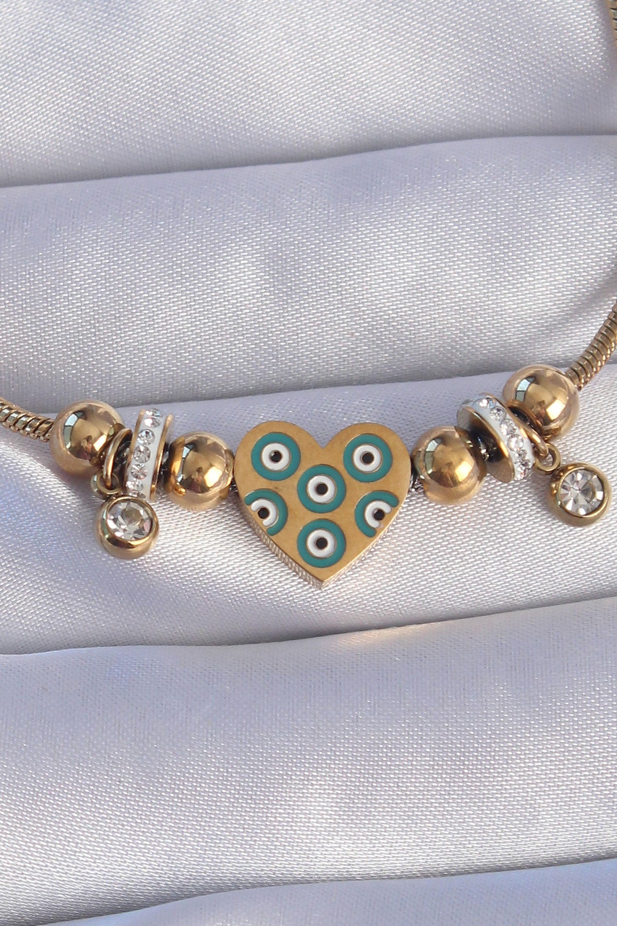 316L Steel Gold Color Zircon Stone Evil Eye Heart Design Bracelet