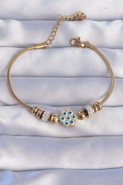 316L Steel Gold Color Zircon Stone Evil Eye Flower Design Bracelet