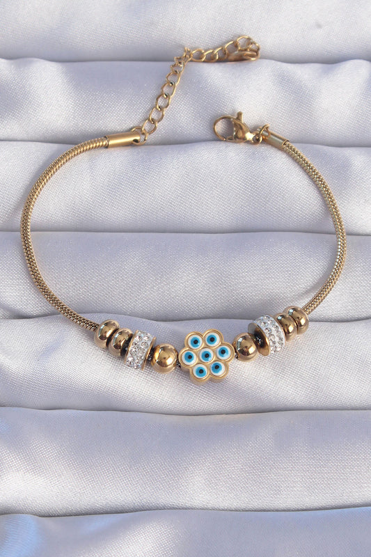 316L Steel Gold Color Zircon Stone Evil Eye Flower Design Bracelet