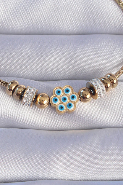 316L Steel Gold Color Zircon Stone Evil Eye Flower Design Bracelet