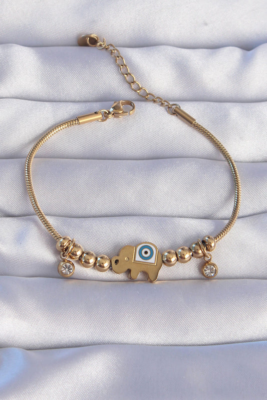 316L Steel Gold Color Zircon Stone Evil Eye Elephant Design Bracelet