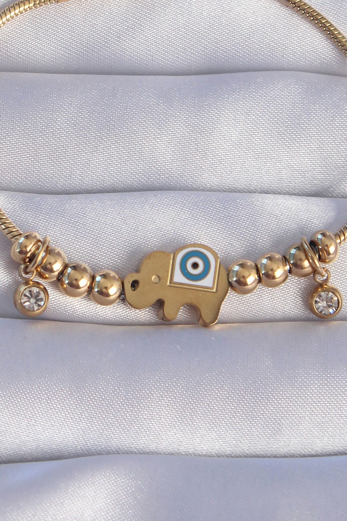316L Steel Gold Color Zircon Stone Evil Eye Elephant Design Bracelet