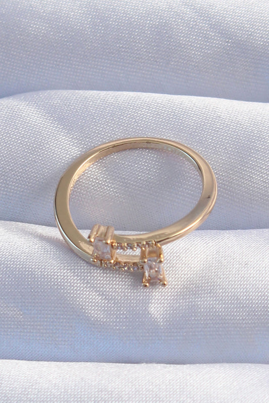 Brass Gold Color Zircon Stone Geometric Adjustable Ring