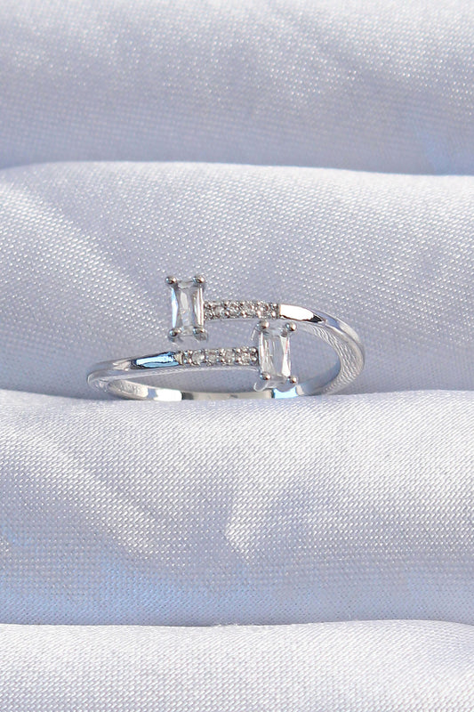 Brass Silver Color Zircon Stone Geometric Adjustable Ring