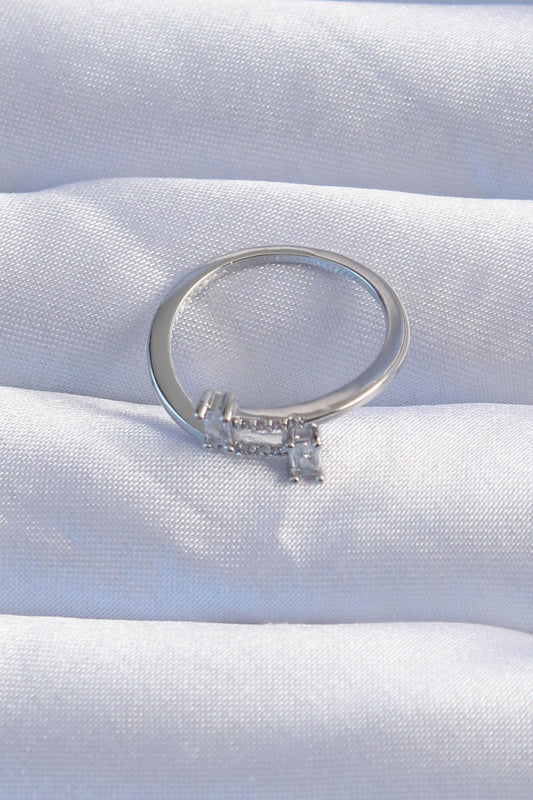 Brass Silver Color Zircon Stone Geometric Adjustable Ring