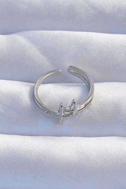 Brass Silver Color Zircon Stone 2-Piece Adjustable Star Model Ring