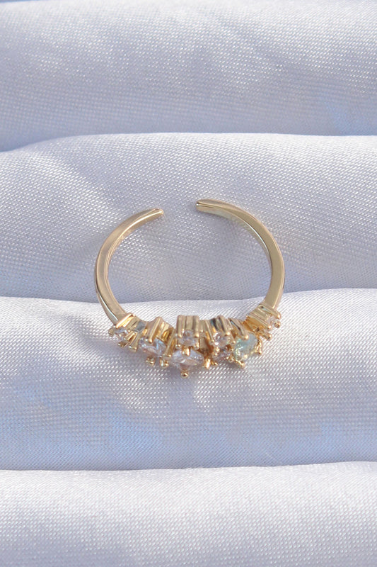 Brass Gold Color Zircon Stone Drop Detail Adjustable Ring