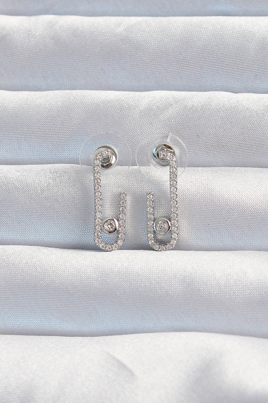 Brass Silver Color Zircon Stone Half Messika Earrings