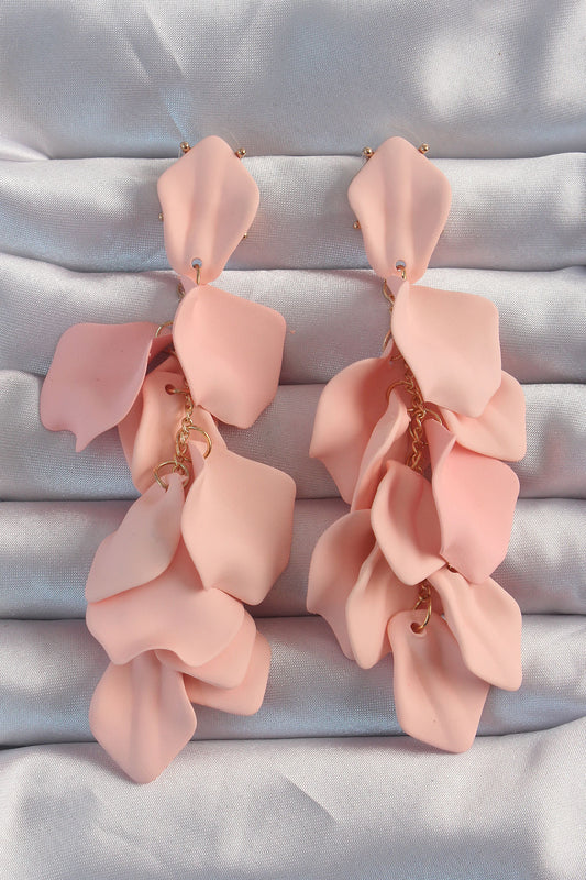 Brass Powder Color Dangling Leaf Model Earrings