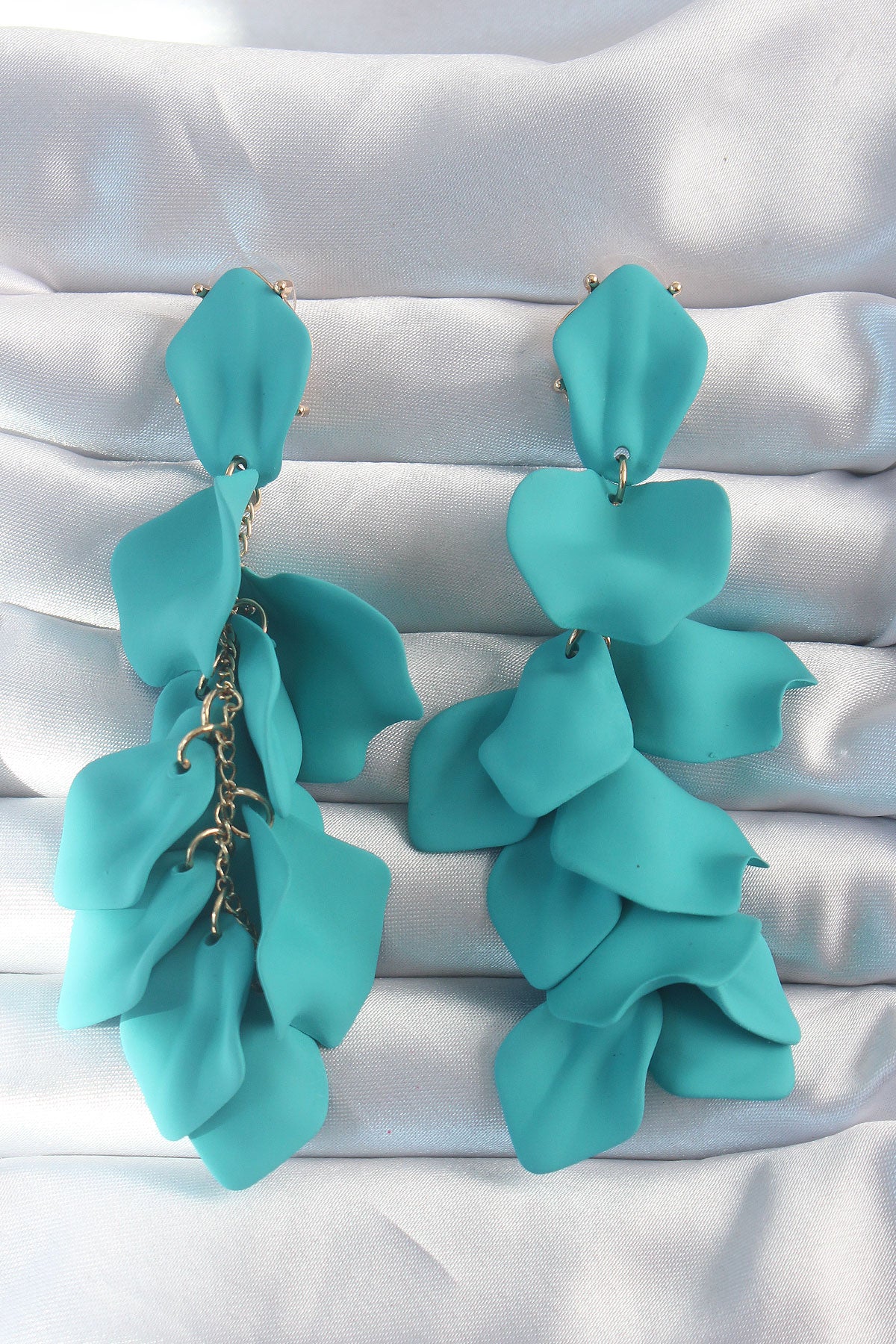 Brass Turquoise Color Dangling Leaf Model Earrings