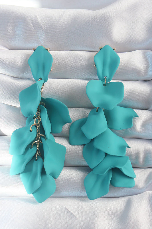 Brass Turquoise Color Dangling Leaf Model Earrings