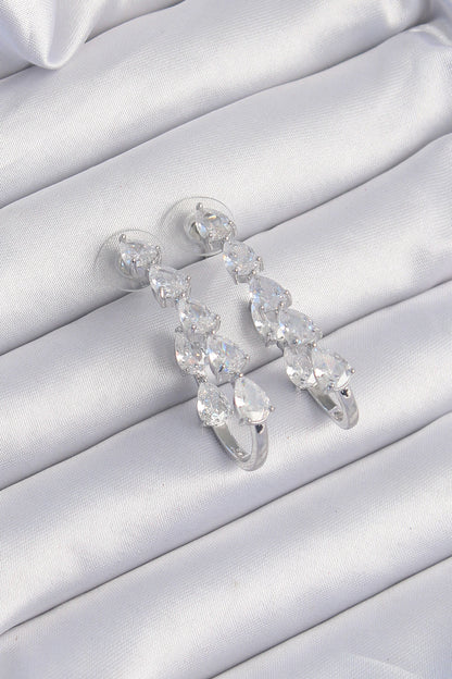 Brass Silver Color Drop Zircon Stone Design Earrings