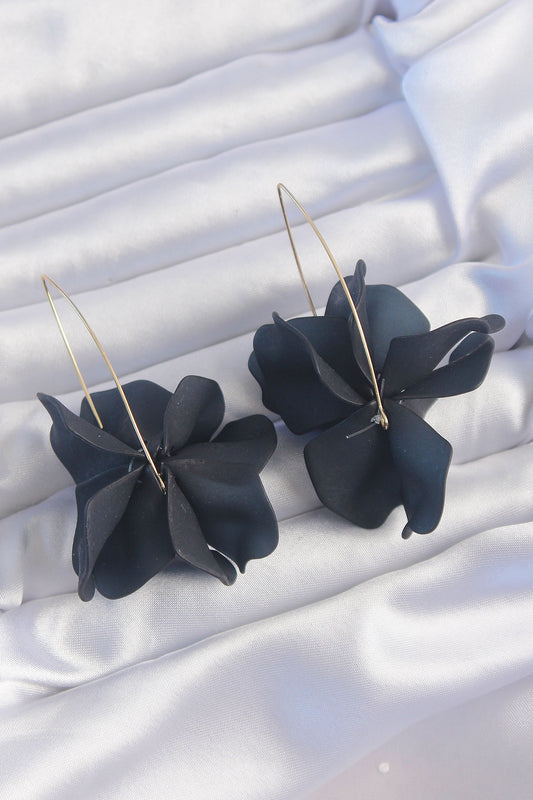 Brass Black Flora Earrings