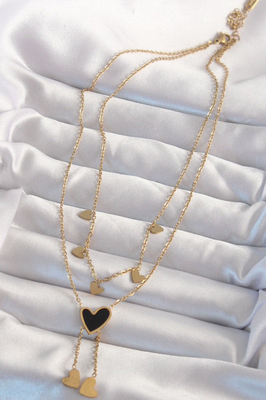 316L Steel Gold Color Enameled Multiple Heart Necklace