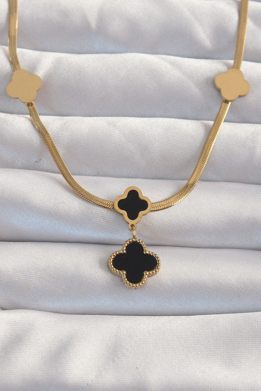 316L Steel Gold Color Italian Chain Enamel Clover Necklace
