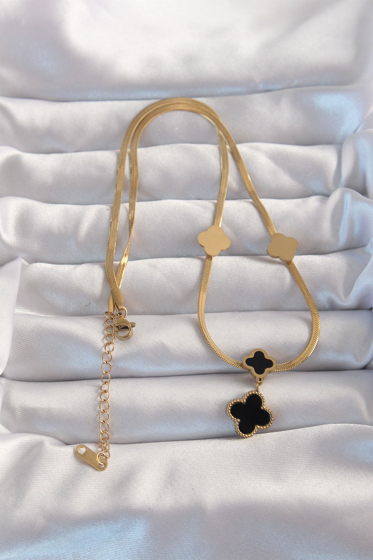 316L Steel Gold Color Italian Chain Enamel Clover Necklace