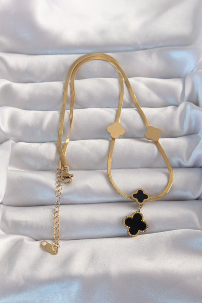 316L Steel Gold Color Italian Chain Enamel Clover Necklace