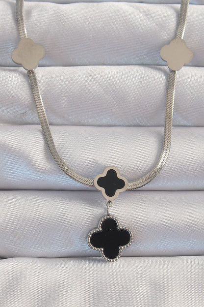 316L Steel Silver Color Italian Chain Enamel Clover Necklace