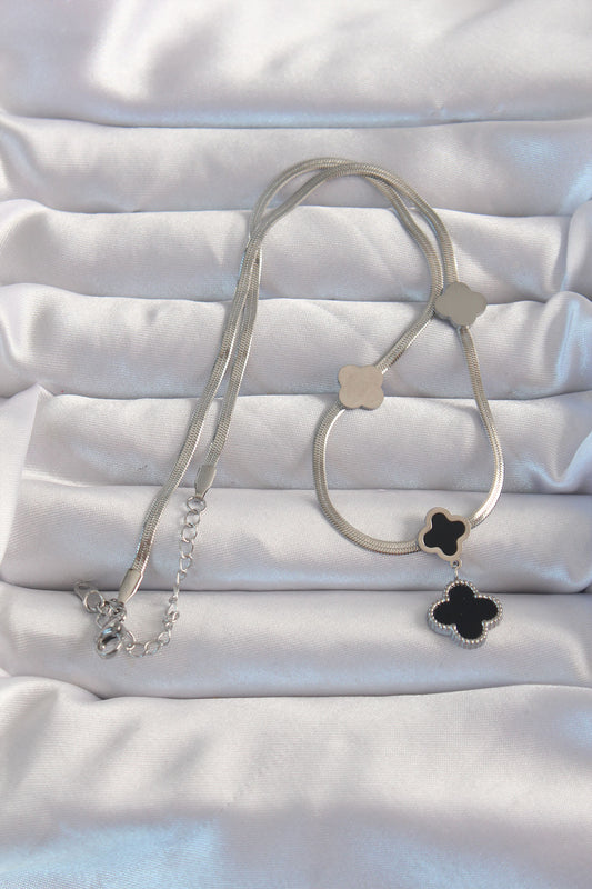 316L Steel Silver Color Italian Chain Enamel Clover Necklace