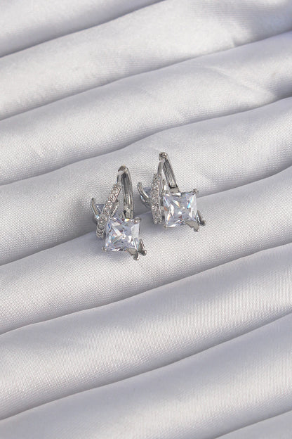 Brass Silver Color Large Zircon Stone Curved Minimal Butterfly Hoop Earrings