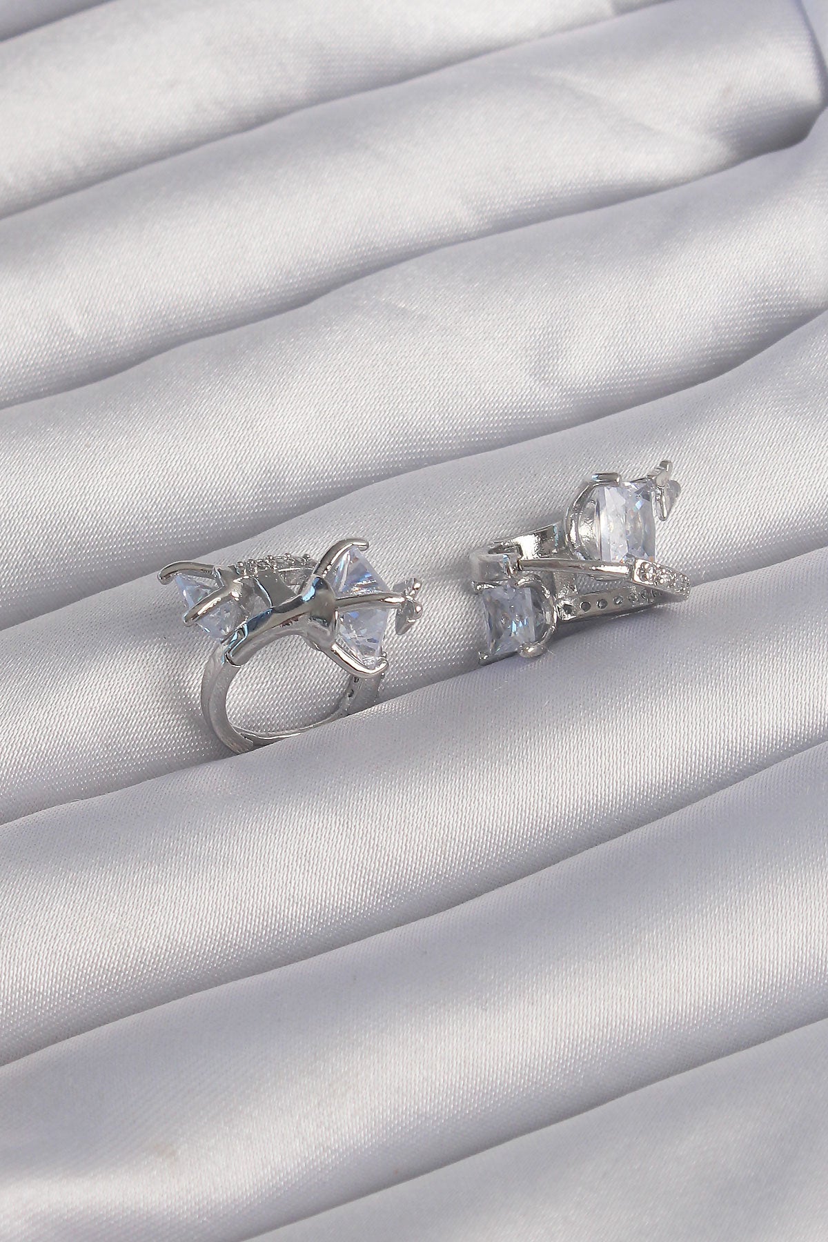 Brass Silver Color Large Zircon Stone Curved Minimal Butterfly Hoop Earrings