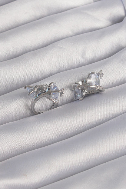 Brass Silver Color Large Zircon Stone Curved Minimal Butterfly Hoop Earrings