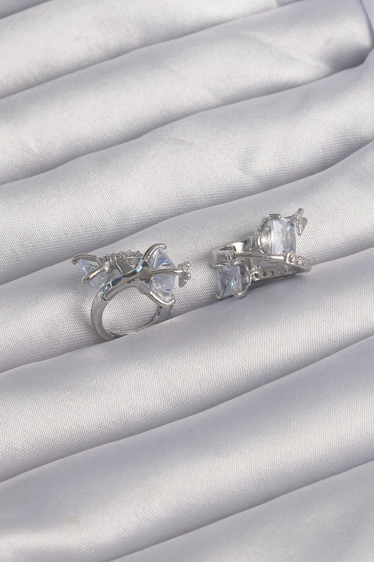 Brass Silver Color Large Zircon Stone Curved Minimal Butterfly Hoop Earrings