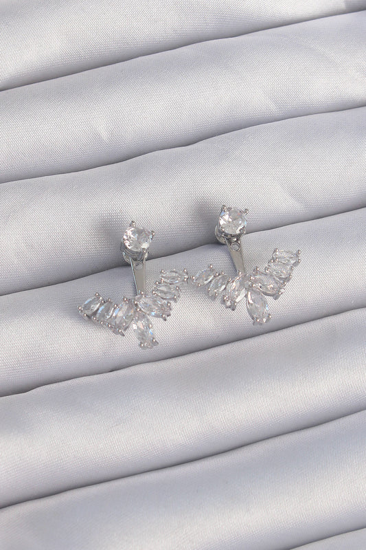 Brass Silver Color Zircon Stone V Model Earrings