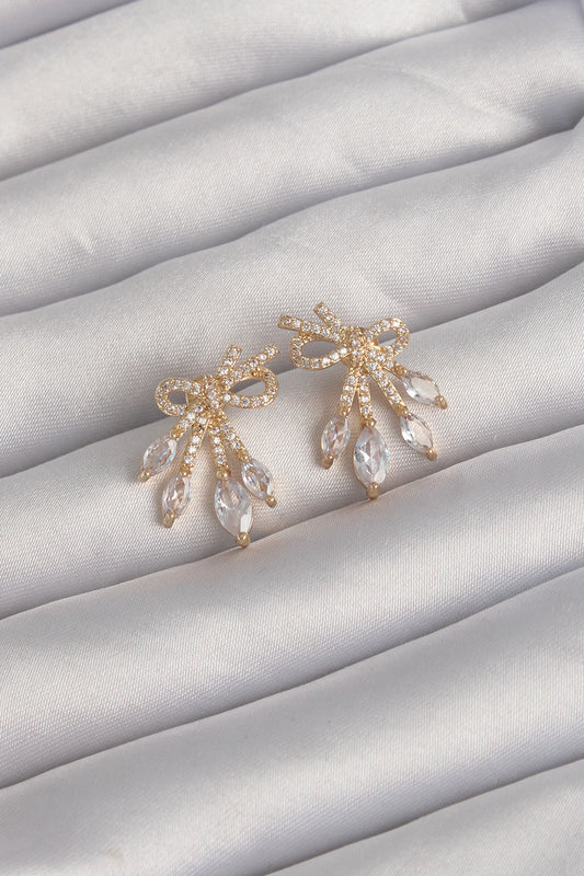 Brass Gold Color Zircon Stone Bow Earring