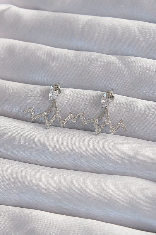 Brass Silver Color Zircon Stone Zigzag Earrings