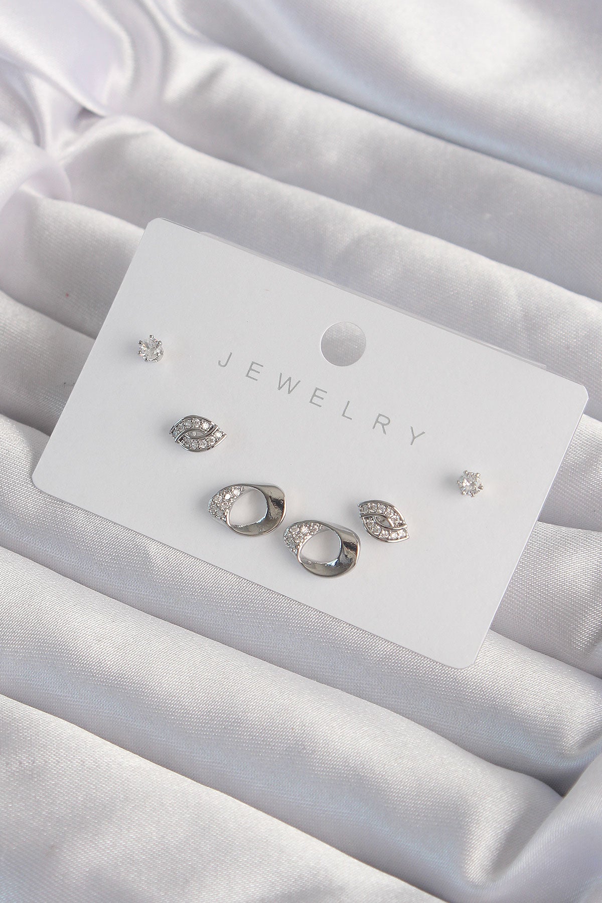 Brass Silver Color Zircon Stone Leaf Model Earring Set