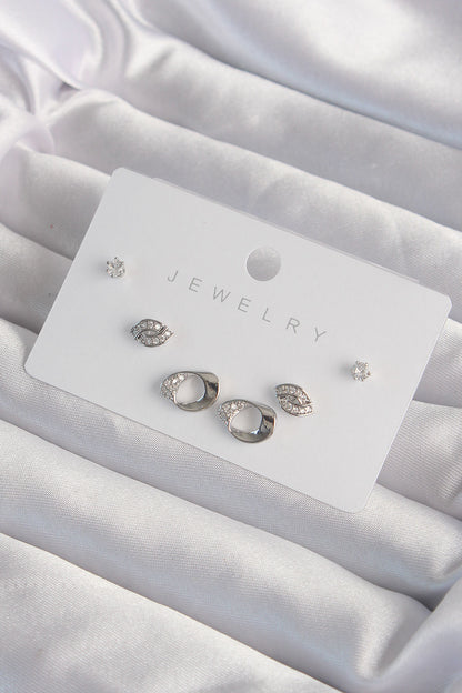 Brass Silver Color Zircon Stone Leaf Model Earring Set