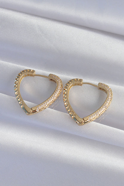 Brass Gold Color Zircon Stone Motif Heart Earrings