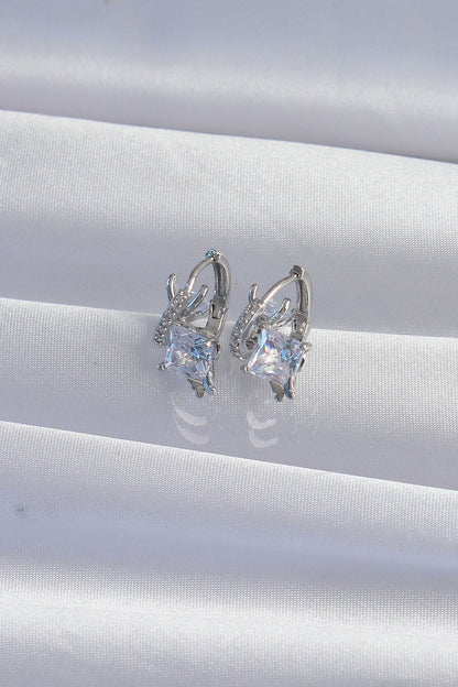 Brass Silver Color Large Zircon Stone Curved Minimal Butterfly Hoop Earrings