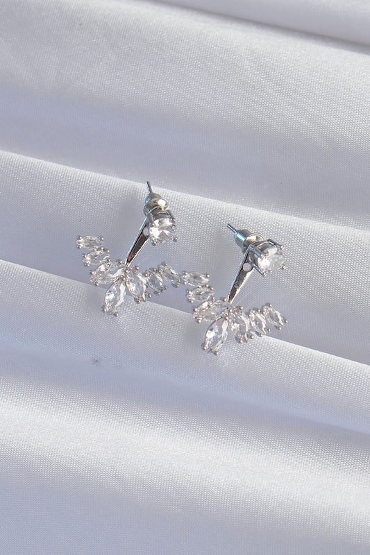 Brass Silver Color Zircon Stone V Model Earrings